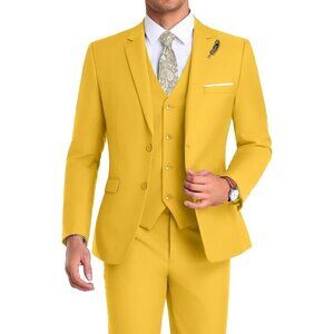 Men's Notched Lapel Bright Yellow Groomsmen Slim Fit 3 Pieces Suit for Wedding